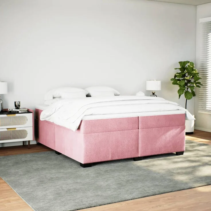 vidaXL Boxspringbett mit Matratze Rosa 200x200 cm Samt 3285310 – Bild 3