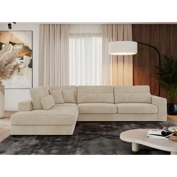 Freistehendes Ecksofa mit lose Kissen, L-form - SAVONA - links - Beige Cord – Bild 2