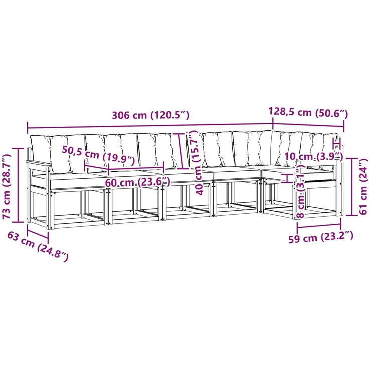 vidaXL Outdoor-Sofagarnitur 6 stk. 6-Sitzer Weiß und Creme 3389516 – Bild 12