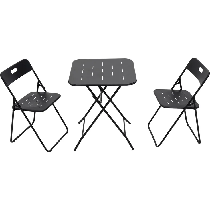 JARDJ Dreiteiliges, faltbares Bistro-Set für den Außenbereich, E-Beschichtung, 2 Stühle und 1 Tisch, wetterbeständiges Set für Terrasse und Garten, Schwarz – Bild 2