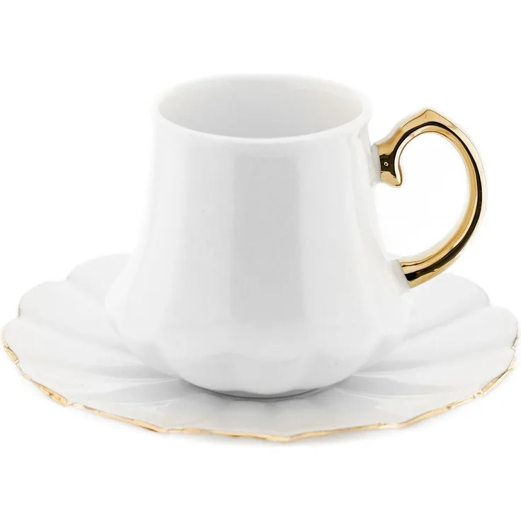 Elegantes 12-teiliges Mokkatassen-Set aus Porzellan - Weiß & Gold, 100 ml
