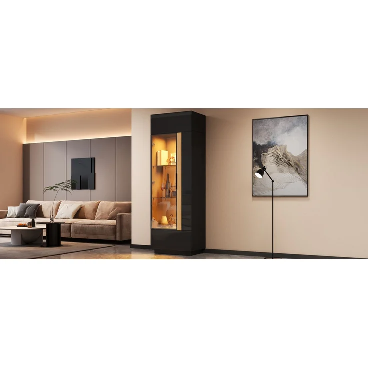 ZUBALIYA Vitrine (60 x 40 x 180 cm), LED - Beleuchtung, Glastüren, Aufbewahrung für Sammlerstücke, Geschirr und Dekoration, Schwarz – Bild 11
