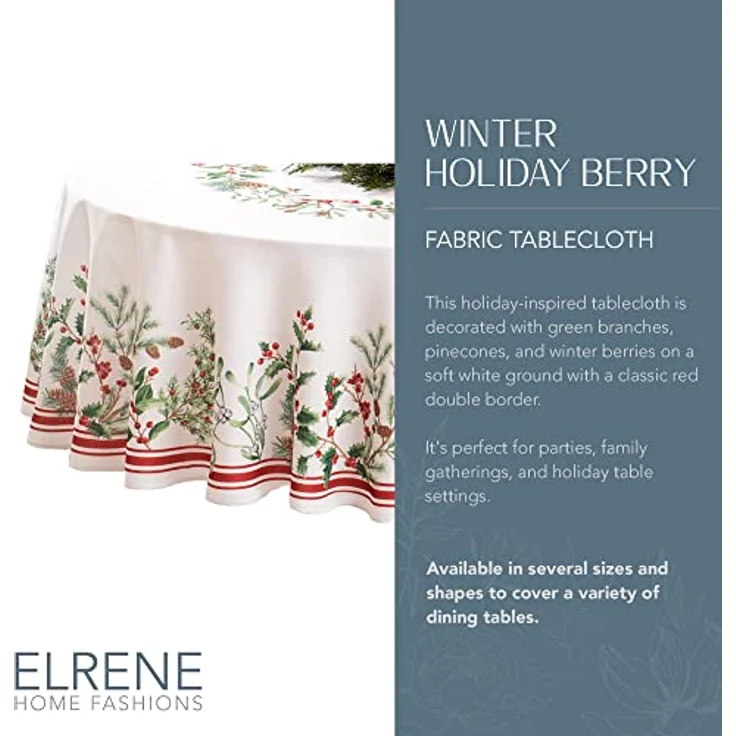 Elrene Home Fashions Winterferien-Tischdecke mit Beeren, dekorative Weihnachtstischdecke, 152,4x213,4 cm, oval, Mehrfarbig – Bild 4