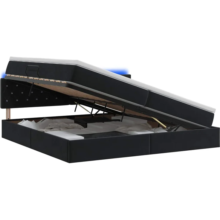 vidaXL LED-Speicherbett mit Matratze Schwarz 200x200 cm Samt 3459212 – Bild 2