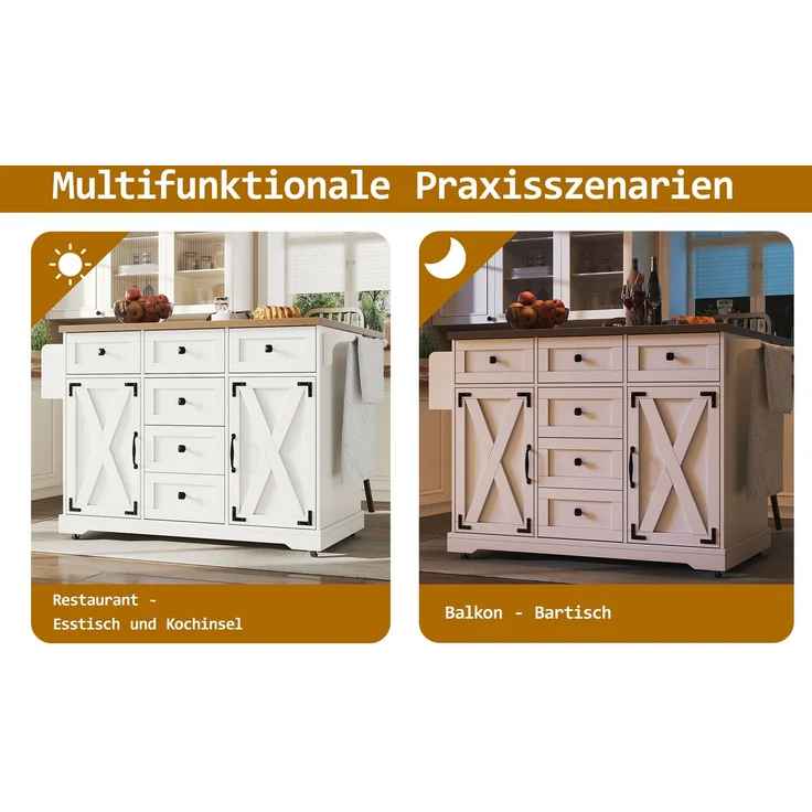 Servierwagen aus MDF mit Klappfunktion & Stauraum, 147x44/70x93 cm, Weiß – Bild 6