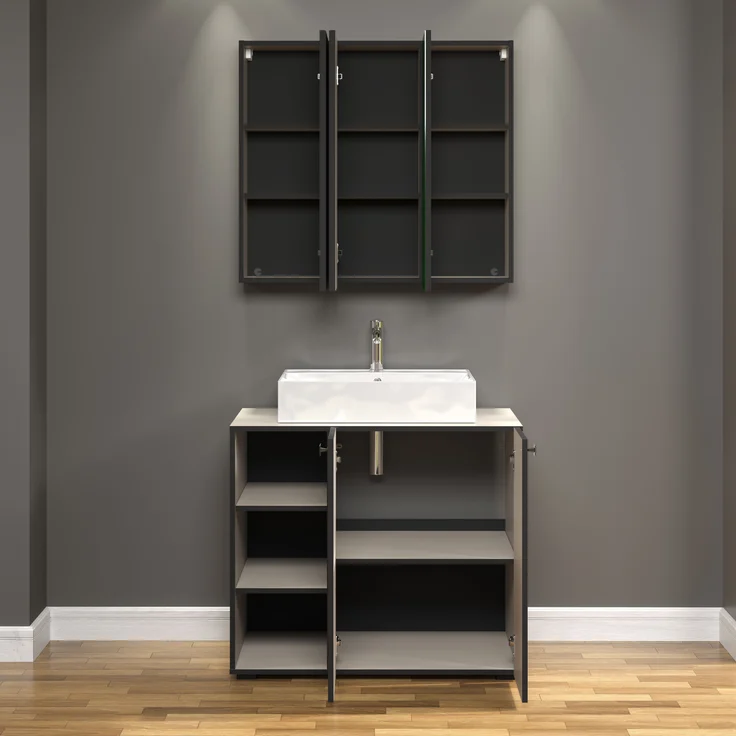 Waschtisch Bliss in grau inklusive Waschbecken 90 cm – Bild 5