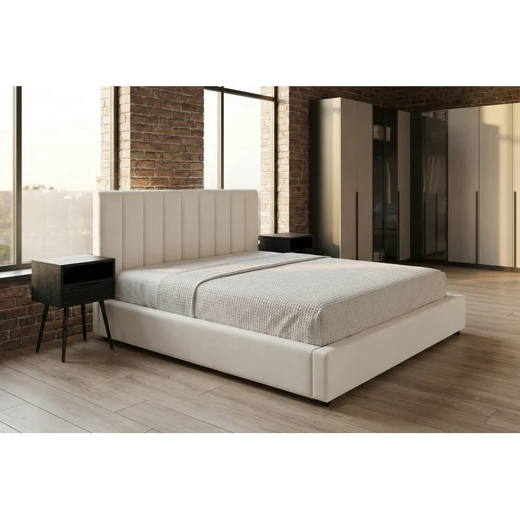 KAWOLA Bett CATTURA Polsterbett Velvet creme 160x200cm mit Lattenrost – Bild 1