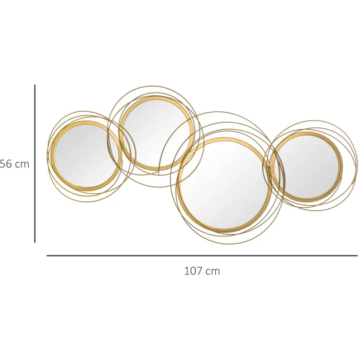 Spiegel-Set Wanddekoration mit 4 runden Spiegeln für Wohnzimmerdeko, eleganter Wandschmuck aus Metall--Gold--107x4x56cm--YOUDENOVA – Bild 3