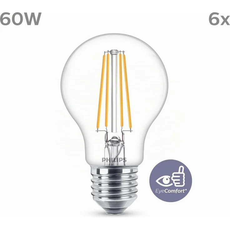 Philips LED Classic E27 Filament Lampen 6-er Pack (60 W), LED Lampen mit warmweißem Licht, energiesparende LED Beleuchtung mit langer Nutzlebensdauer – Bild 2