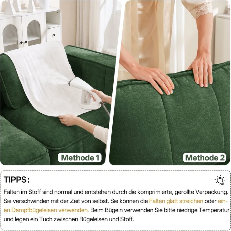 DESVIAE Sofa 3-Sitzer Grün aus Polyester – 271x67x93 cm – modular, rutschfeste Basis – Bild 4