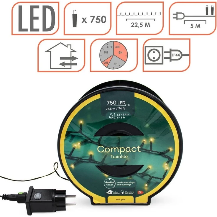 Spetebo LED-Lichterkette Außen Lichterkette auf Trommel soft gold mit Stecker, mit Dual Timer – Bild 2
