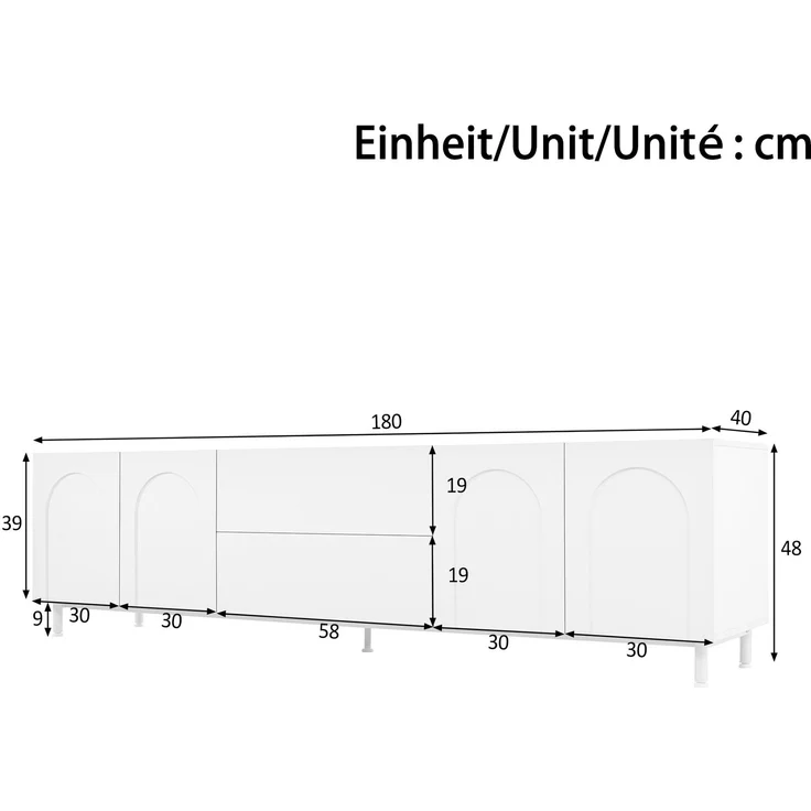 DESVIAE TV-Schrank-Set 2-tlg. Weiß aus MDF/Spanplatte – 180x48x40 cm – Schubladen, Stahltrohrfüße – Bild 10
