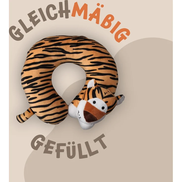 Nackenhörnchen Kinder Tier Schlafkissen Reisekissen Waschbar Kopfstütze U-Förmig Nackenkissen für Auto Zug Flugzeug weicher Kissenbezug Tiger – Bild 3