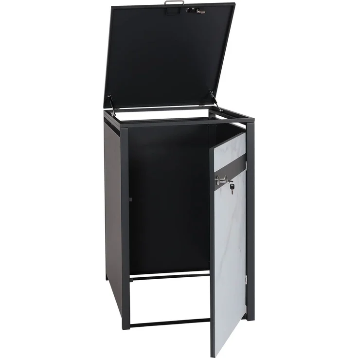 1er Mülltonnenverkleidung HWC-J82, Mülltonnenbox, erweiterbar, Metall 32kg, anthrazit ~ Marmor-Optik hell – Bild 5