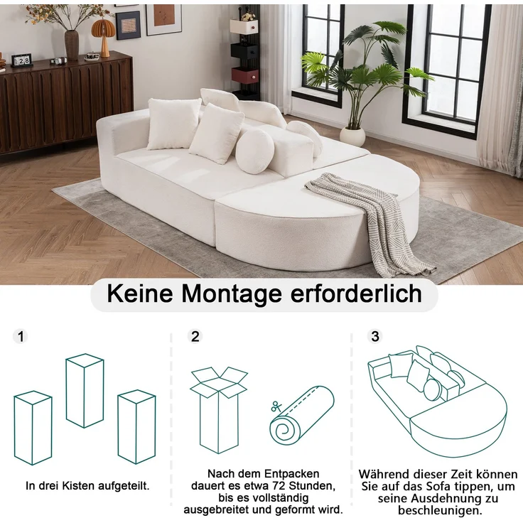 ZUBALIYA Modulares Sofa mit Chenille - Bezug, mit breiten Armlehnen, modular aufgebaut, mit Schaumstoffpolsterung – Bild 3