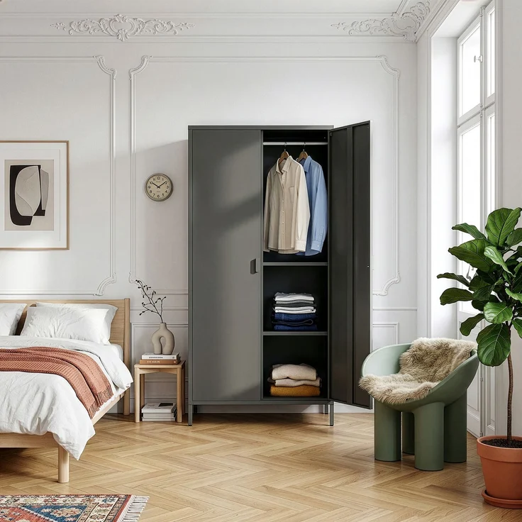 Kleiderschrank Esteli 170x80x45 cm Stahl Schwarz [en. casa] – Bild 4