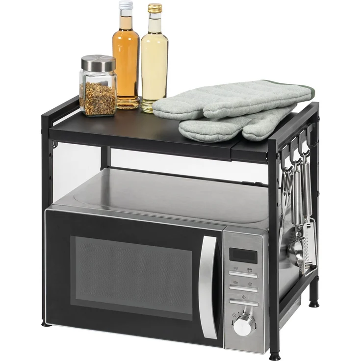 eluno 2-stufiges Mikrowellenregal, Metall, Schwarz, 42,5 - 65,5 cm x 34 cm x 31,5 cm – Bild 1
