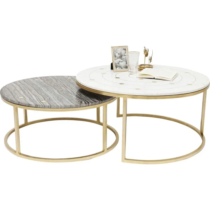 Kare Design Beistelltisch Mystic Round, 2-er Set, Durchmesser 90cm , Marmor Beistelltisch, edel und dezent, Kaffeetisch, (H/B/T) 55 x 90 x 90 cm