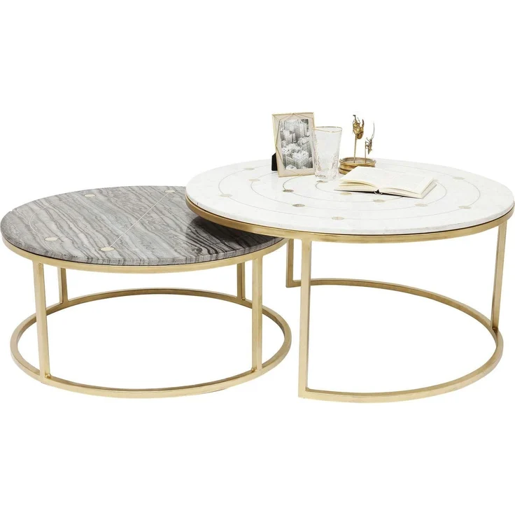 Kare Design Beistelltisch Mystic Round, 2-er Set, Durchmesser 90cm , Marmor Beistelltisch, edel und dezent, Kaffeetisch, (H/B/T) 55 x 90 x 90 cm – Bild 1
