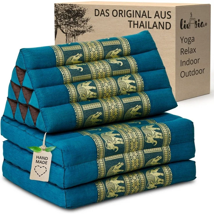 livasia Sitzsack Thaikissen 3 Auflagen (Deluxe) vegan und handgefertigt, 175x55x8cm, Kapok – Bild 1