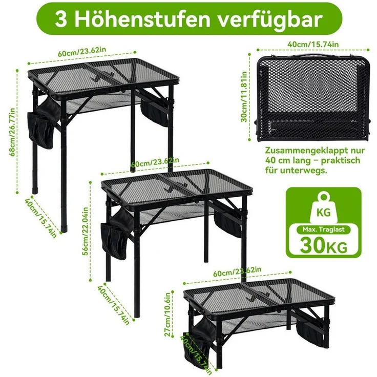 SEHAUSEU Campingtisch klappbar Klapptisch höhenverstellbarer Grilltisch – Bild 2