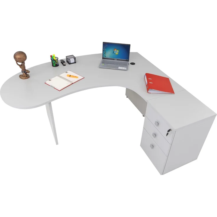 Winkelschreibtisch "Gela", Holzfuß, grau Dekor, 180 x 120 x 74 cm, inkl. Beistellcontainer, rechts gewinkelt – Bild 7