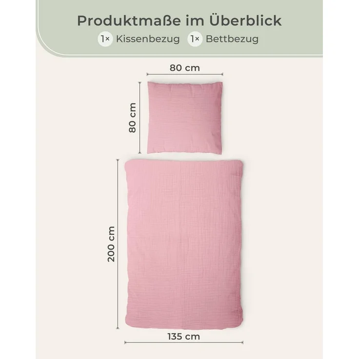 Laynenburg Bettwäsche Musselin aus 100% Baumwolle in 135x200 oder 155x220 cm, atmungsaktiv & bügelfrei – 3 lagig mit Reißverschluss & Haltebändern – Bild 2