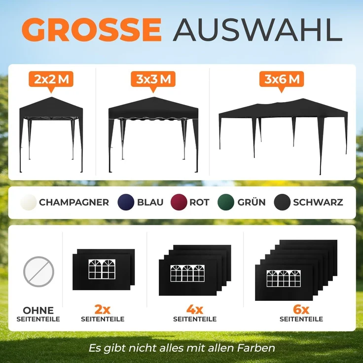 Kronenburg Faltpavillon wasserdicht Dachmaß 2x2 m UV Schutz 50+ Pavillon in Schwarz mit 4 Seitenteilen – Bild 8