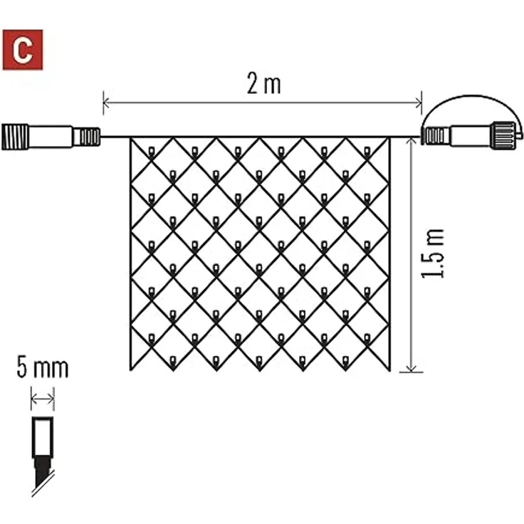 EMOS Connect System 2m Lichternetz Standard, Weihnachtslichterkette mit 160 LEDs, Erweiterungskomponent C (ohne Verbindungskabel und Adapter), IP44 für Innen und Außen, Warmweiß – Bild 6