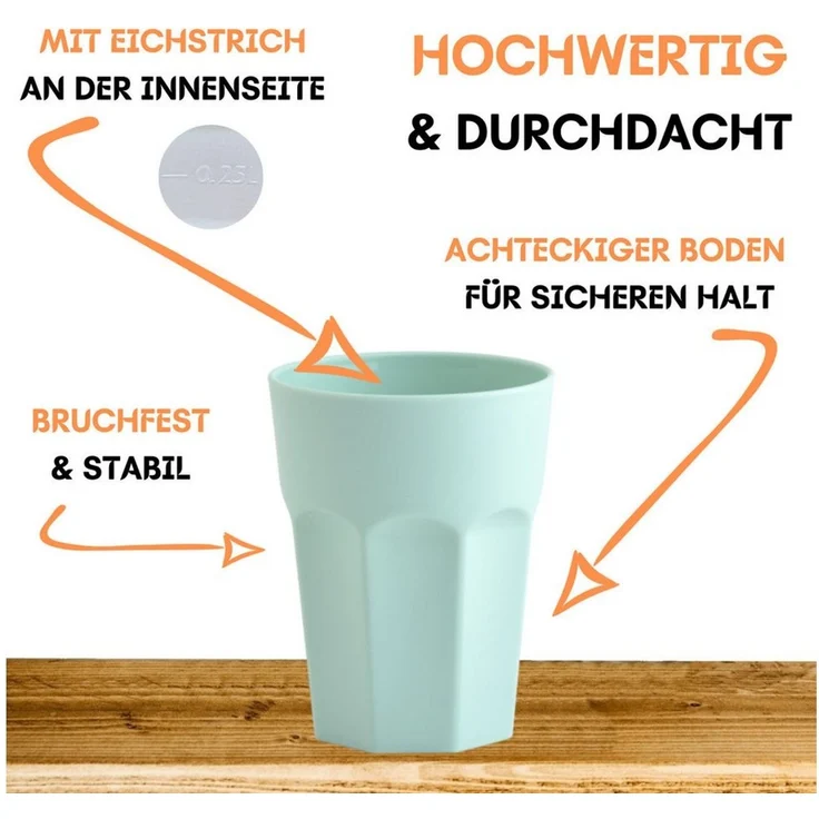 Engelland Becher Kunststoffbecher in modernen Pastellfarben, Mehrweg, 10-tlg, Kunststoff, spülmaschinengeeignet, bruchfest, wiederverwendbar, 250 ml, 0,25 Liter – Bild 3
