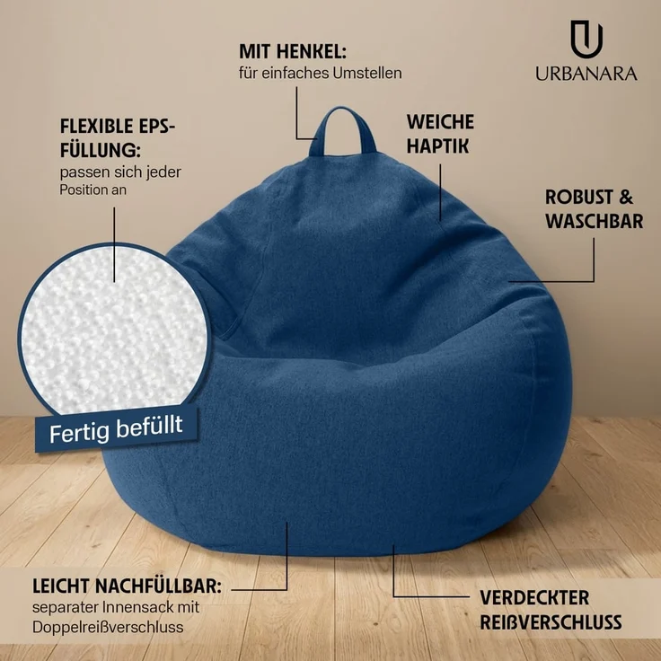 URBANARA Sitzsack 120l blau Basic-Comfort – Bild 4