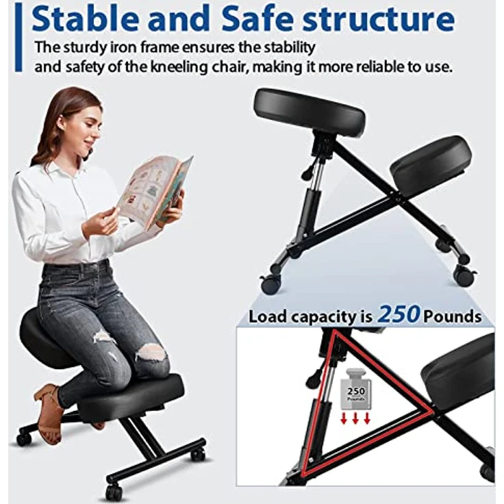 Kniehocker Ergonomisch, höhenverstellbarer Kniestuhl mit dicken Schaumstoffkissen für Heim und Büro, Neue verbesserte Luftpumpe – Bild 5