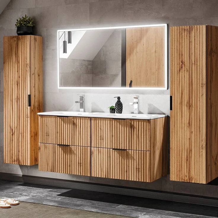 Badezimmer Hochschrank 1-türig ADELAIDE-56 in Wotan Eiche gerillt, B/H/T: 35/140/25 cm – Bild 4