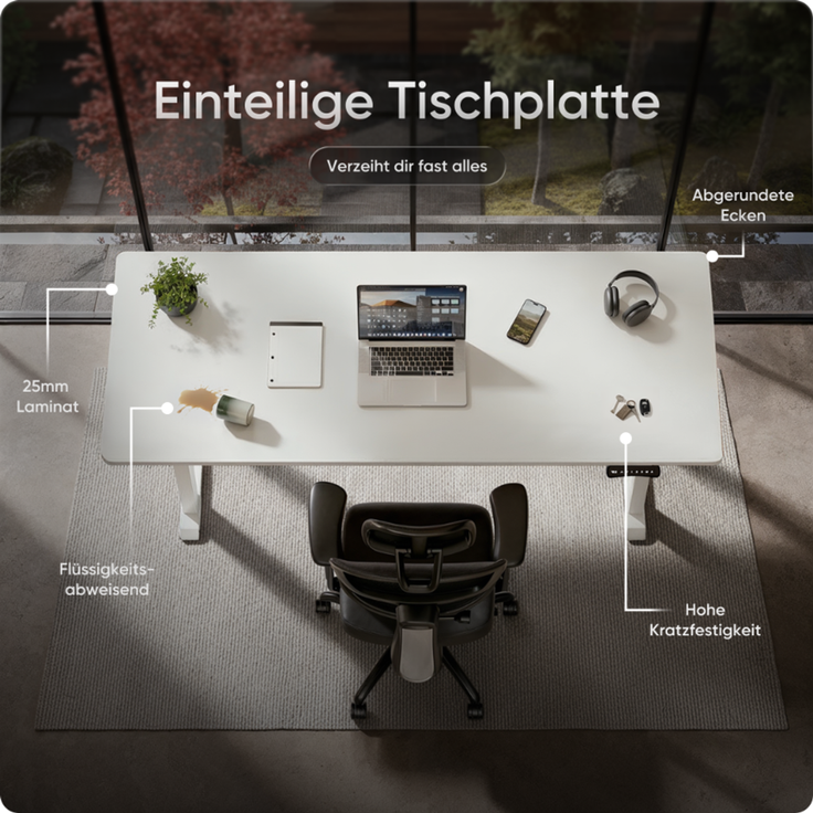 DESKSPACE Höhenverstellbarer Schreibtisch elektrisch mit leisem Dual-Motor – stabiles 4-Bein-Gestell (Weiß Gestell, Weiß Tischplatte, 120×60 cm) – Bild 8