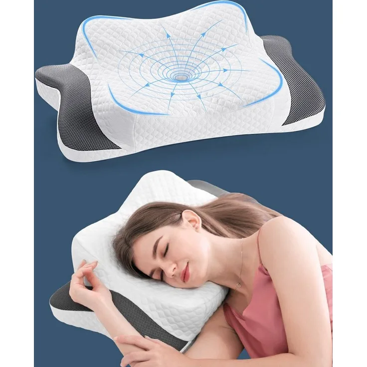 Elegear Nackenstützkissen 60X38cm Kopfkissen aus Memory Schaum, 8/12cm Schlafkissen, Füllung: Memory-Foam, Rückenschläfer, Seitenschläfer, Bauchschläfer, höhenverstellbare Nackenstützkissen gegen Nackenschmerzen