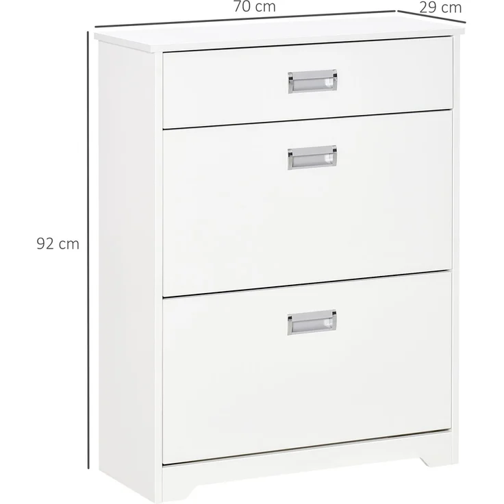 Schuhschrank mit 2 Klappschubladen, verstellbarem Einlegeboden + 1 Schublade für bis zu 16 Paar Schuhe, 70 L x 29 L x 92 H, Weiß – Bild 5