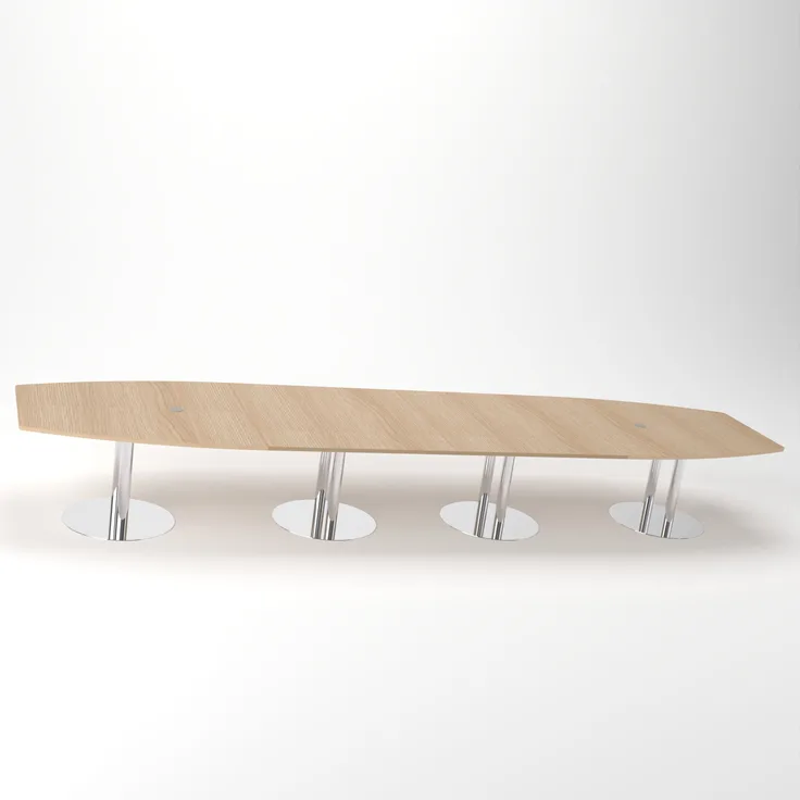 Rheinland Möbel Konferenztisch KONTI 520x130 cm – ovaler Besprechungstisch in Eiche mit verchromten Säulenfüßen & 2 Kabelauslässen, erweiterbarer Meetingtisch für 16–18 Personen, moderner XXL-Tisch fürs Büro