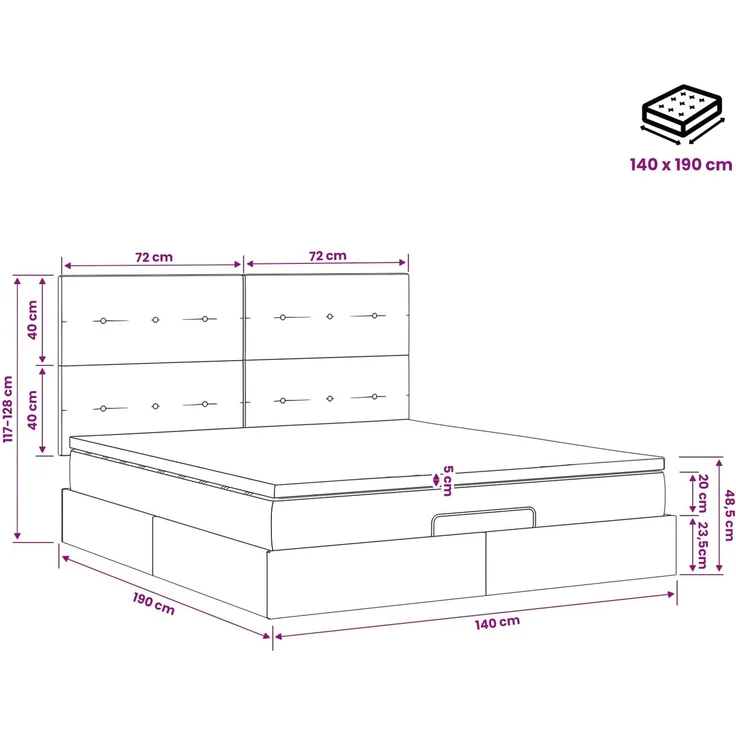 vidaXL Ottoman Bett mit Matratze mit Kopfteil Creme 140 x 190 cm Stoff 3457492 – Bild 12