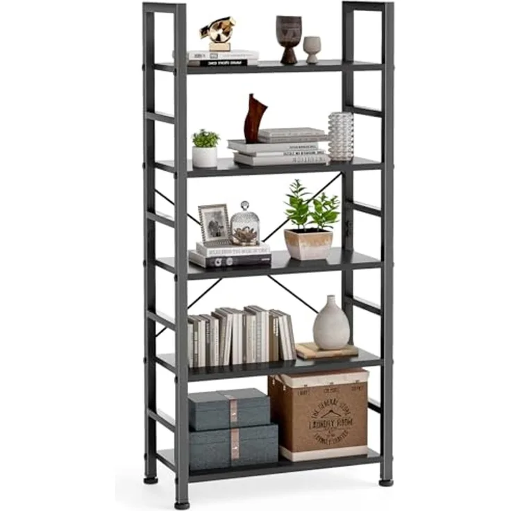 DUMOS Lagerregal mit 5 Ebenen Küchenregal Bücherregal im Industriestil,Standregal im Wohnzimmer Küche Regal aus MDF Metall schmales Leiterregal