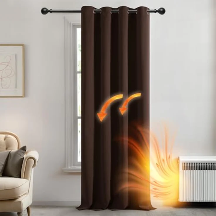 Deconovo Abdunklungsvorhang Blickdichte Vorhänge Thermogardine Dunkelbraun | 1 Stück, H260 x B140 cm, Ösenschal, Abdunkelnd, Kälteschutz und Hitzeschutz, Vorhang für Schlafzimmer, Sichtschutz, UV-Schutz – Bild 2