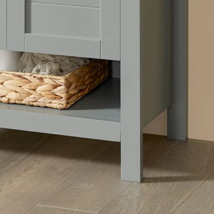 SoBuy Waschbeckenunterschrank BZR69-HG, 2-türig aus MDF, hellgrau, 60 cm, verstellbarer Zwischenboden, inklusive Siphonaussparung – Bild 8