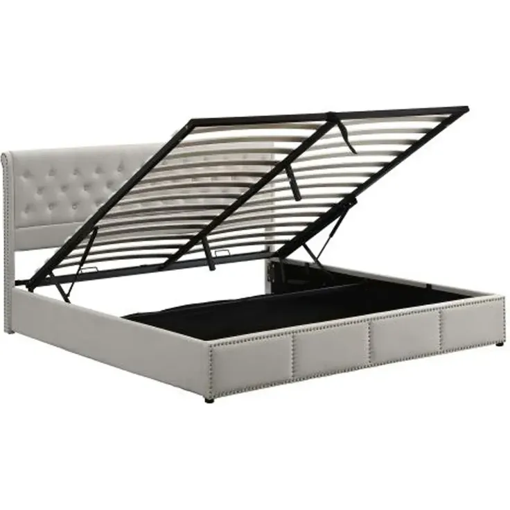 Stauraumbett Doppelbett mit Lattenrost und Bettkasten, 180x200 cm, gepolsterter Kopfteil, Leinen – Bild 5