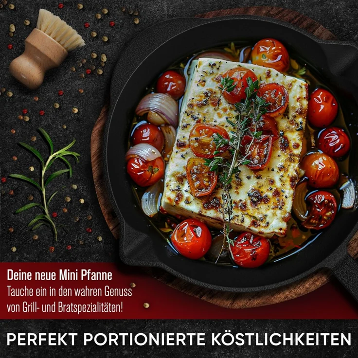 6er Mini-Pfannen-Set aus Gusseisen Ø 13,5 cm – Servierpfannen für Induktion, Grill & Backofen, hitzebeständig und vielseitig – Bild 4