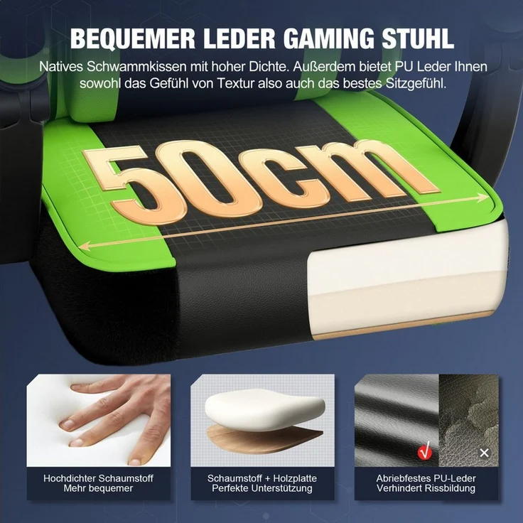 Hiazurm Gaming-Stuhl Gaming Stuhl Chair Gamer Sessel - Ergonomischer Gamer Stuhl (Tragkraft 150 Kg), Gamingstuhl mit Fußstütze Kopfstütze und Lordosenstütz PC Sessel – Bild 4