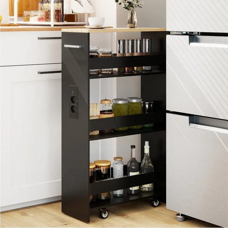 COSTWAY Küchenwagen, Nischenwagen 20cm breit schmal mit Ladestation Holz