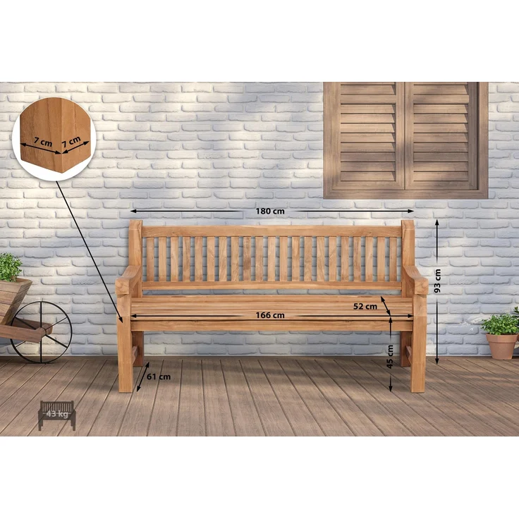 Gartenbank Teakbank DEGAD - Holz Teak 180x61x93 cm | Holzbank 180 Cm Gartenbank Sitzbank Mit Lehne Wetterfest Bank Garten Terrasse – Bild 6