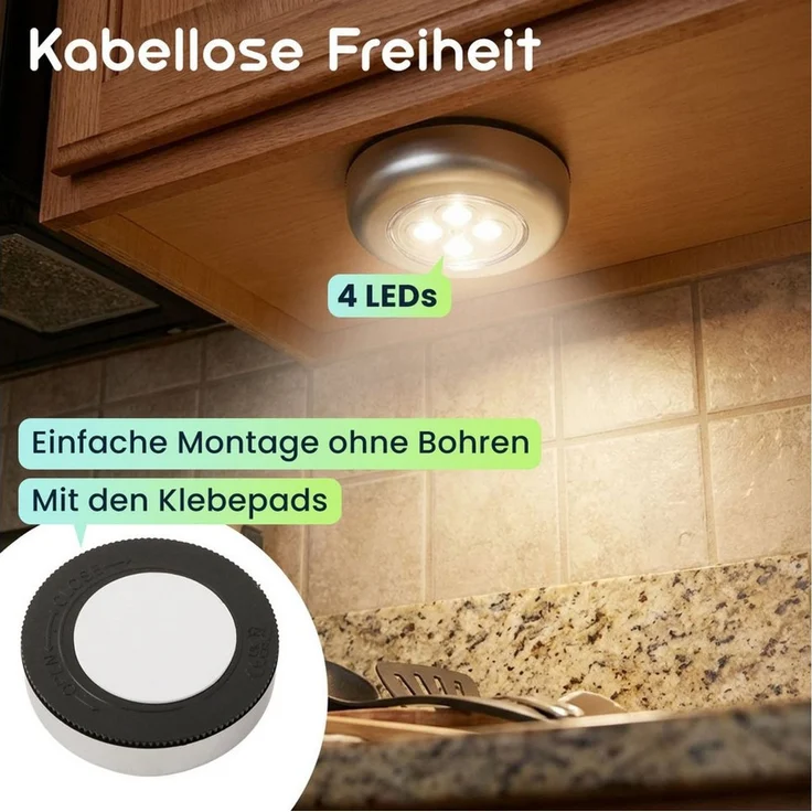 shop'n smile ideoon LED Unterbauleuchte mit Touch-Control, batteriebetriebene Schrankleuchten, selbstklebend - kabellose Push-Lights für Schränke – Bild 3