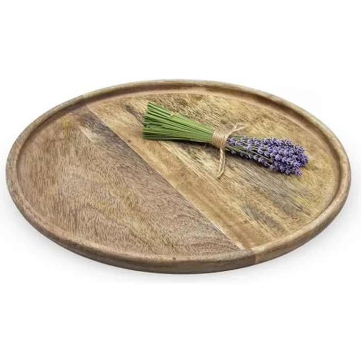 Spetebo Tablett Stilvolles Deko Tablett, Mangoholz, (natur, 1-tlg, Ø 30 cm), Landhaus Holz Kerzenteller mit Rand – Bild 1