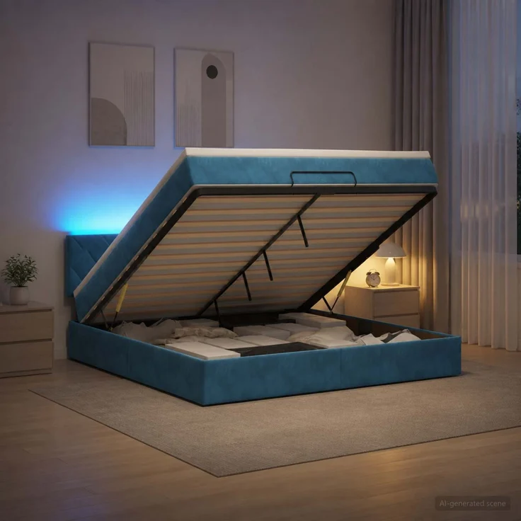 vidaXL Ottoman-Bett mit Matratze und LED Dunkelblau 140 x 200 cm Samt 3457219 – Bild 4