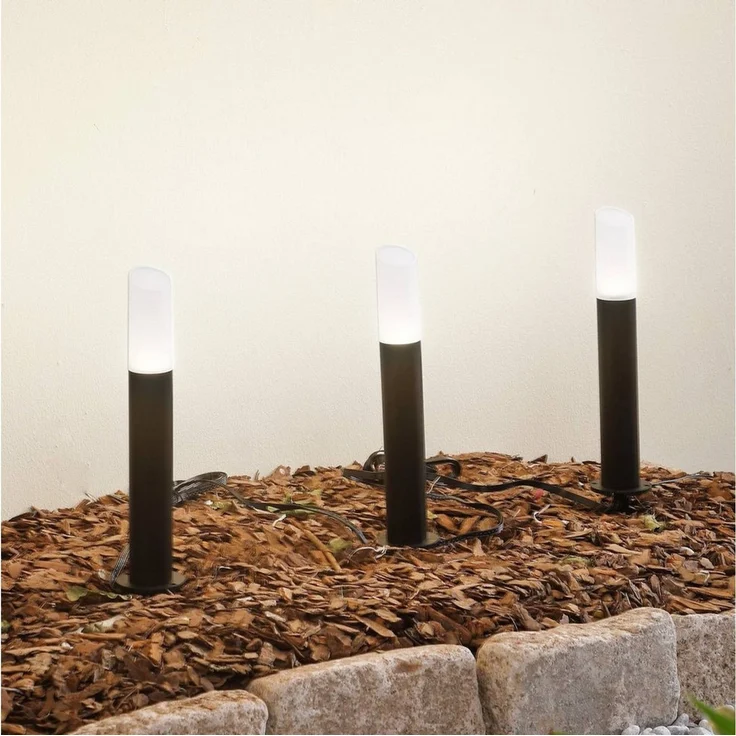 Lindby Außen-Stehlampe Elvor, LED, Edelstahl Schwarz Farbwechsel RGB + weiß IP44, 3x1,4 W LED, Farbwechsel RGB + weiß – Bild 1